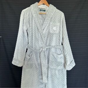 Lauren Ralph Lauren Womens Gray Chevron Plush Wrap Robe Size Small S